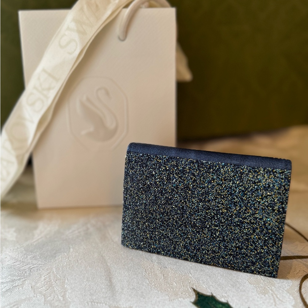 NWOT SWAROVSKI  Wallet card holder Leather Made in FranceID with Front glitters